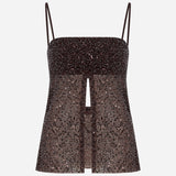 Asita - Sequin Top with Front Slit and Cowl Back in Brown