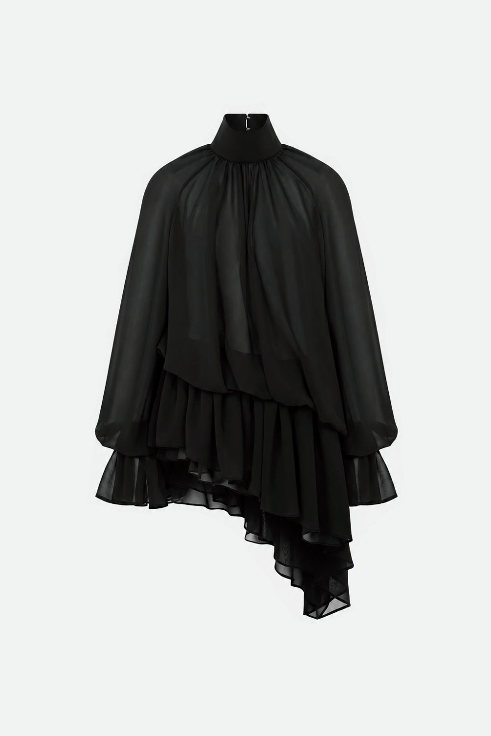 Brigitte High-Neck Draped Chiffon Mini Dress in Black