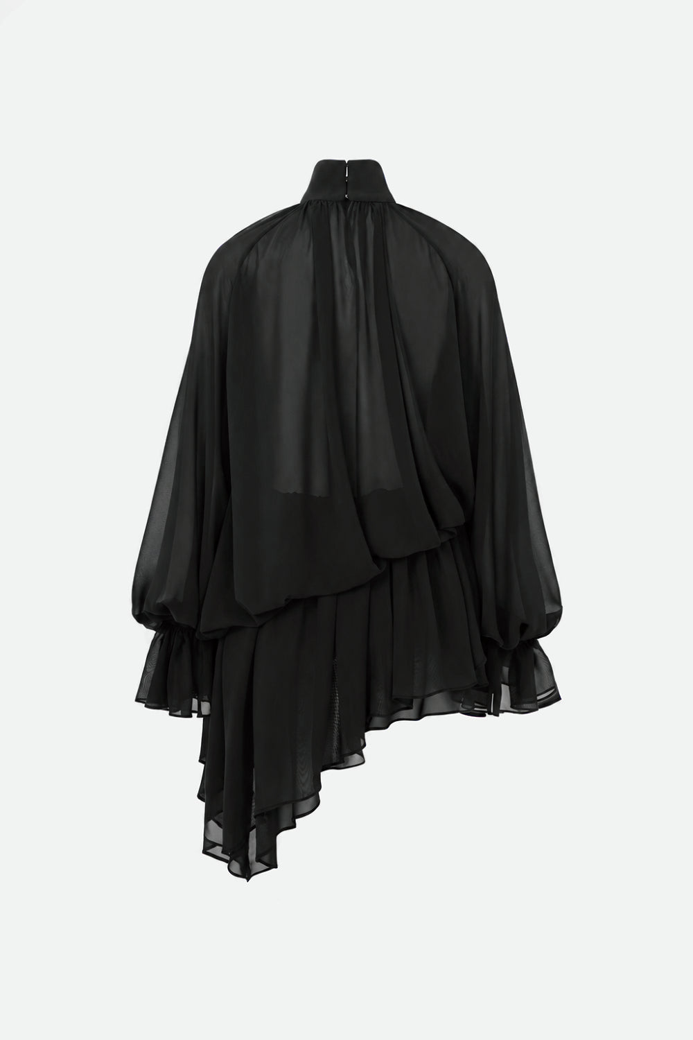Brigitte High-Neck Draped Chiffon Mini Dress in Black