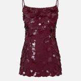 Lottie Open-Back Sequin Mini Dress in Burgundy Sequin