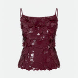 Cassie Open-Back Sequin Top in Burgundy Sequin