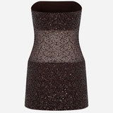 Lisa - Strapless Mini Sequin Dress in Brown
