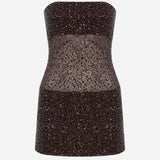 Lisa - Strapless Mini Sequin Dress in Brown
