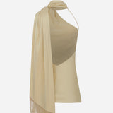 Ross - One Shoulder Satin Top with Beaded Fringe Detail in Yellow