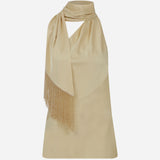 Ross - One Shoulder Satin Top with Beaded Fringe Detail in Yellow