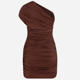 Teresa -  Drapped Detailed One Shoulder Mini Jersey Dress