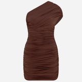 Teresa -  Drapped Detailed One Shoulder Mini Jersey Dress