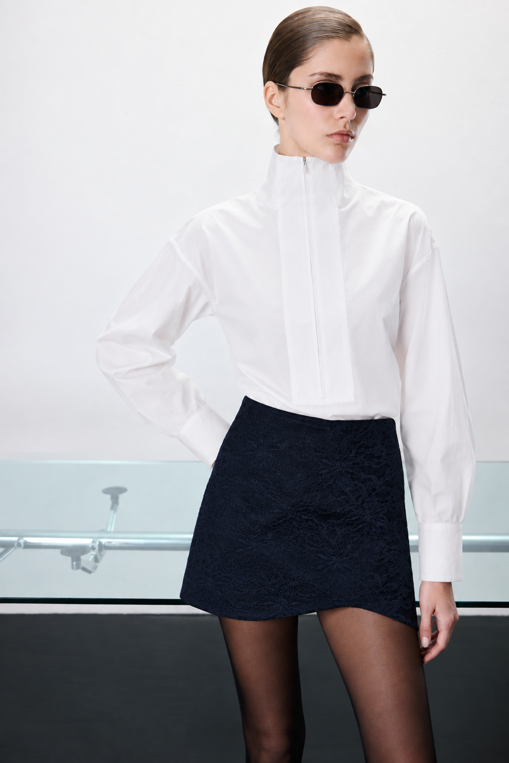Juna High-Neck Cotton Shirt in White