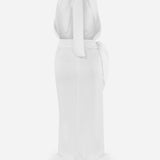 Amanda - Wrap-Up Backless Dress with Ostrich Details