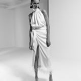 Amanda - Wrap-Up Backless Dress with Ostrich Details