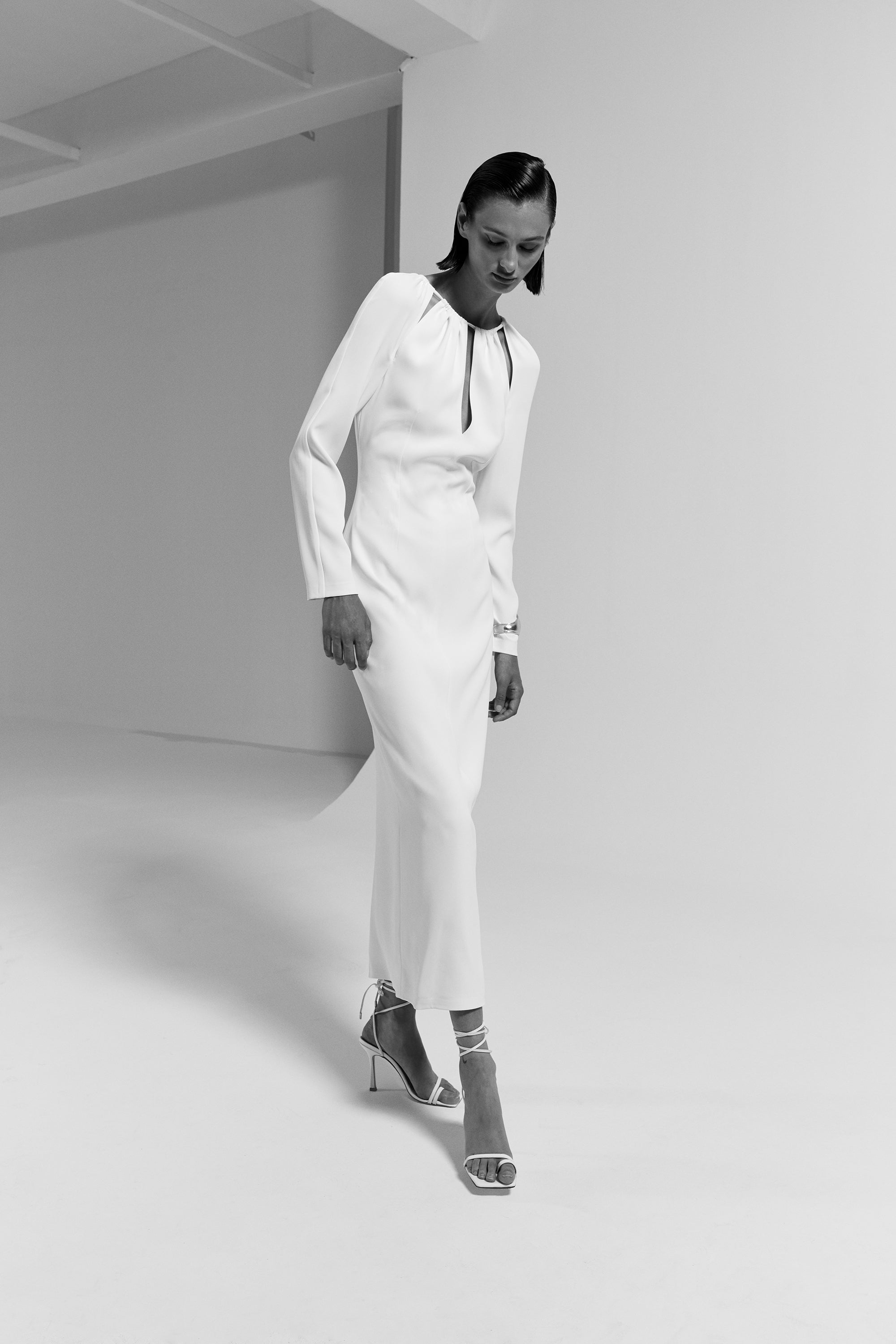 ANG-LONG SLEEVE DRESS WITH DRAPE DETAILS