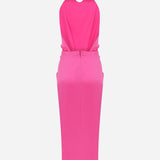 Aries - Satin Midi Dress With Open Back in Pink