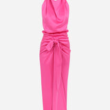 Aries - Satin Midi Dress With Open Back in Pink