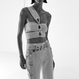 Aurora - Jersey Top With Handmade  Accesory in White