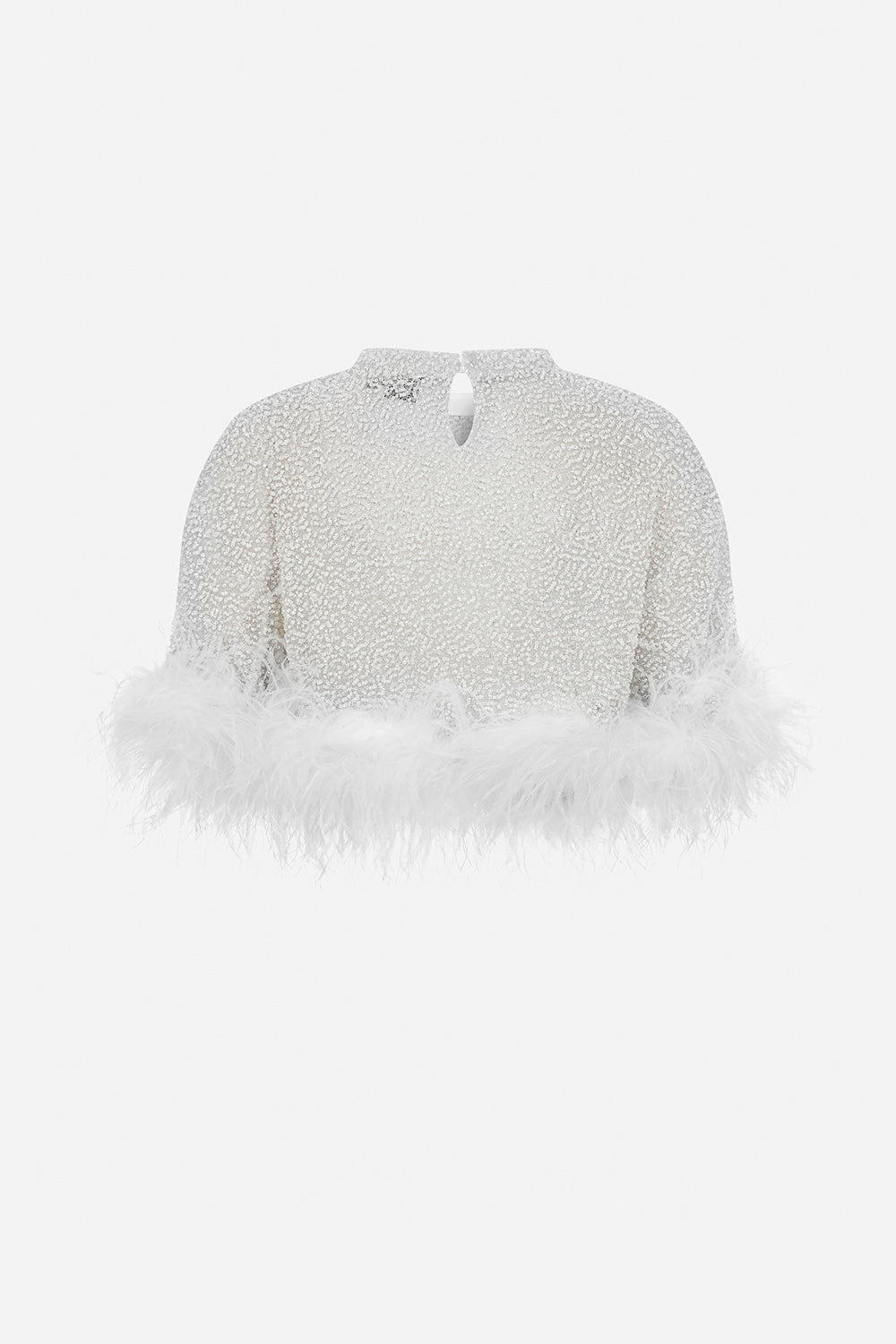 Camille - Silk Sequin Crop Top With Feathers