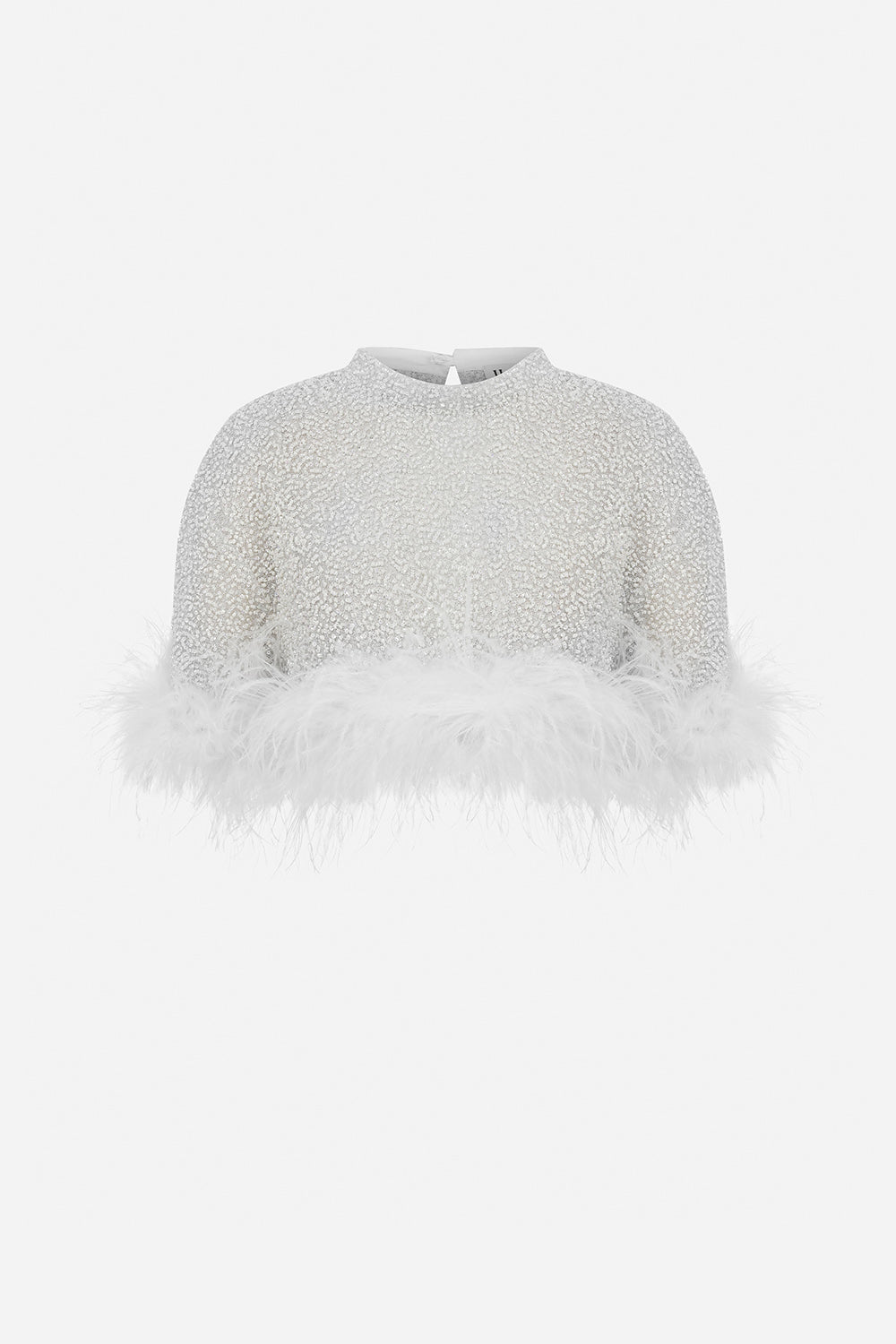 Camille - Silk Sequin Crop Top With Feathers