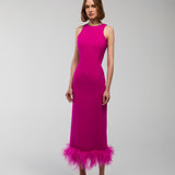 Puri - Midi Dress With Feather Trim in Fucshia