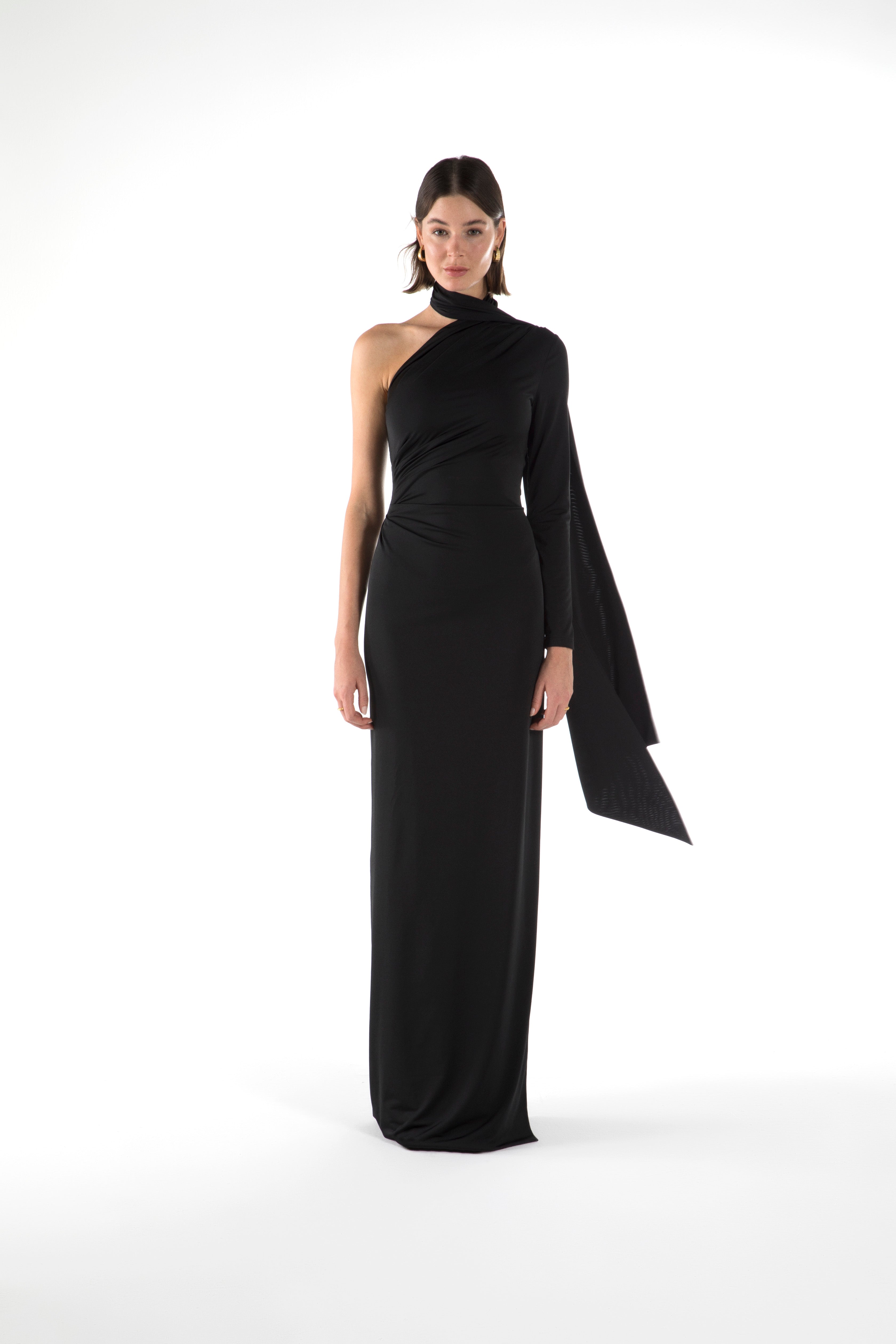 black one shoulder jersey dress One-Shoulder Matte Jersey Dress