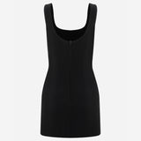 Isadora - U-Neck Mini Dress With Front Slit in Black