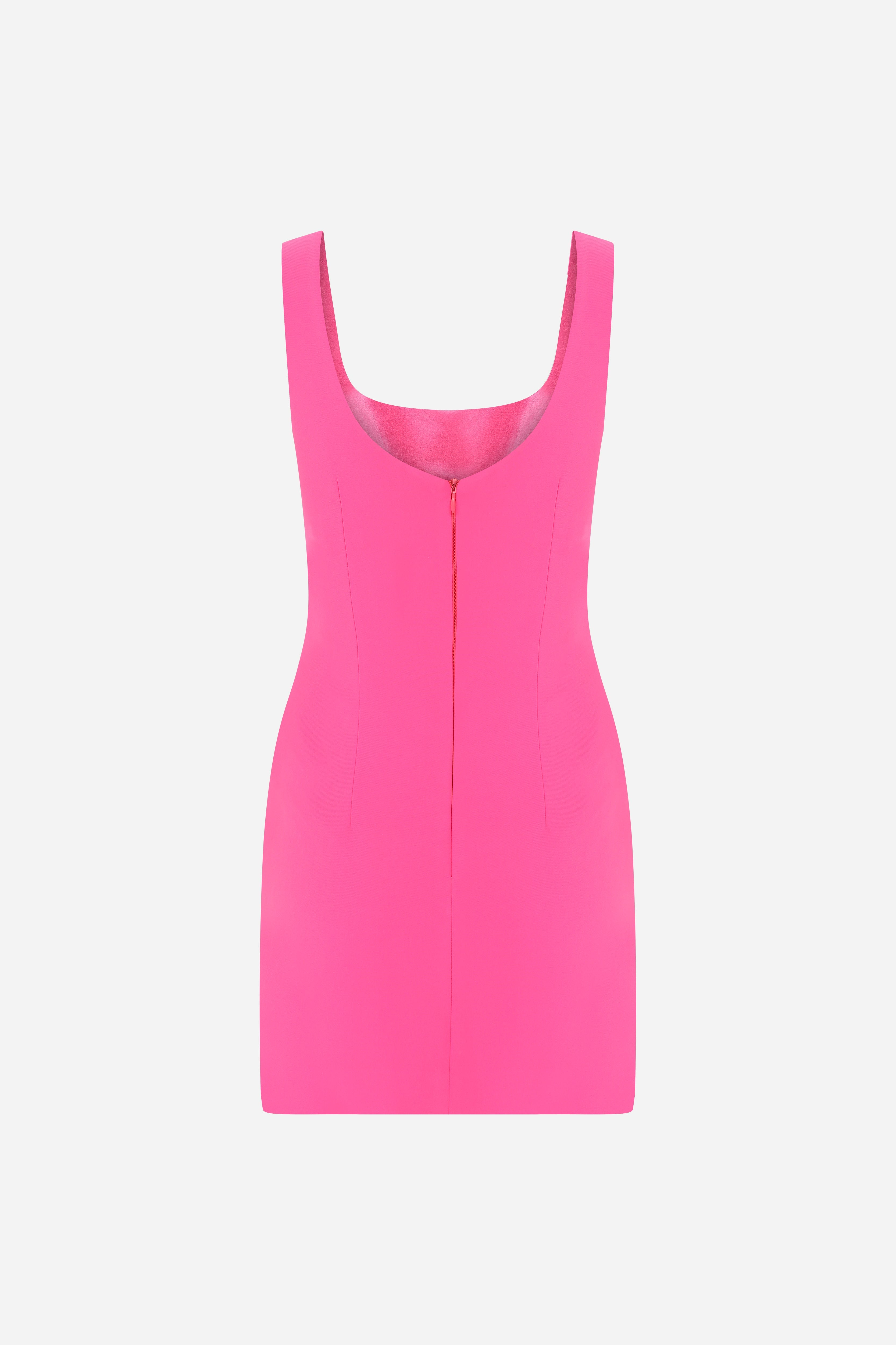ISADORA - U neck mini dress with front slit in pink