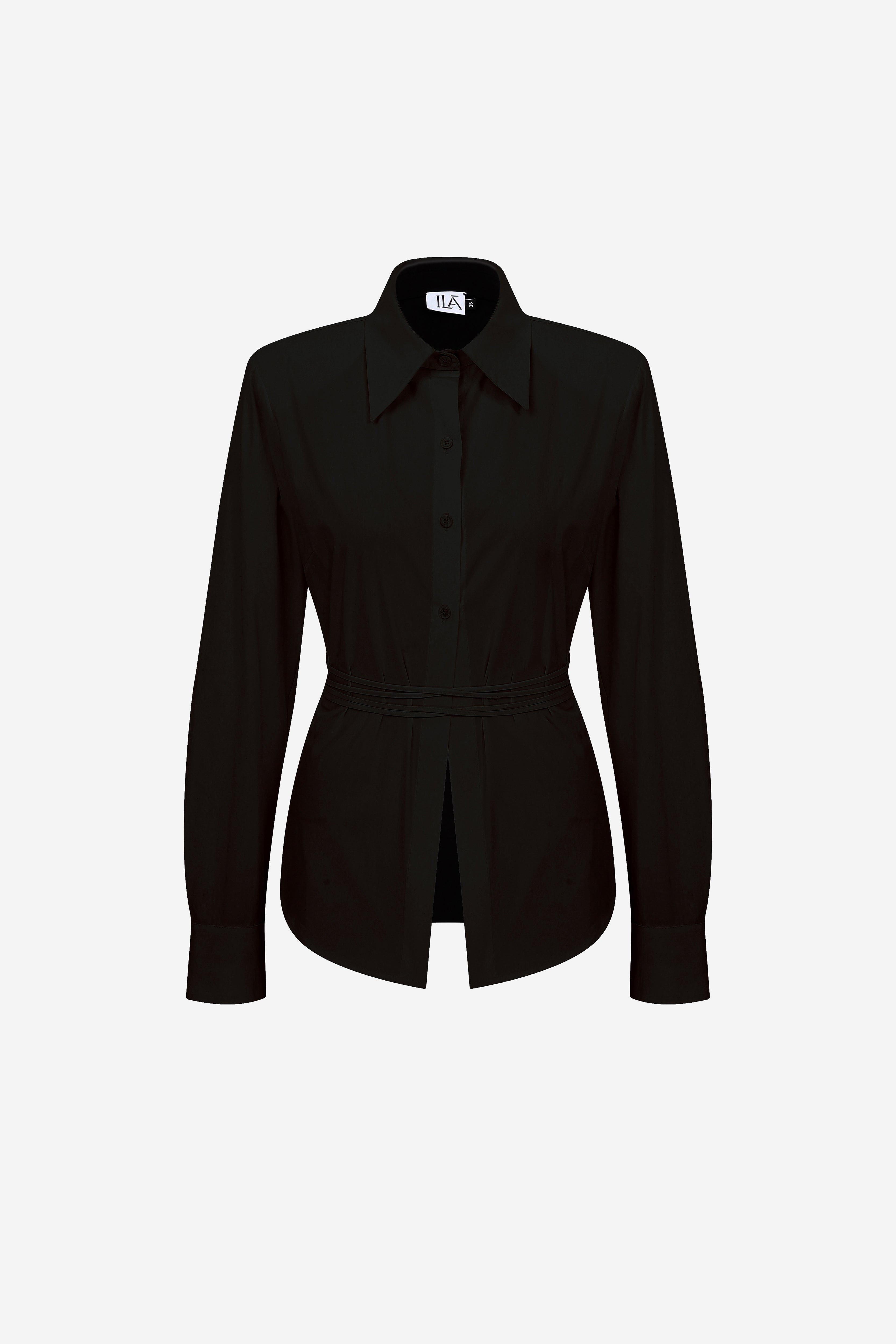LUAN - COTTON SHIRT WITH SHOULDER PADS IN BLACK