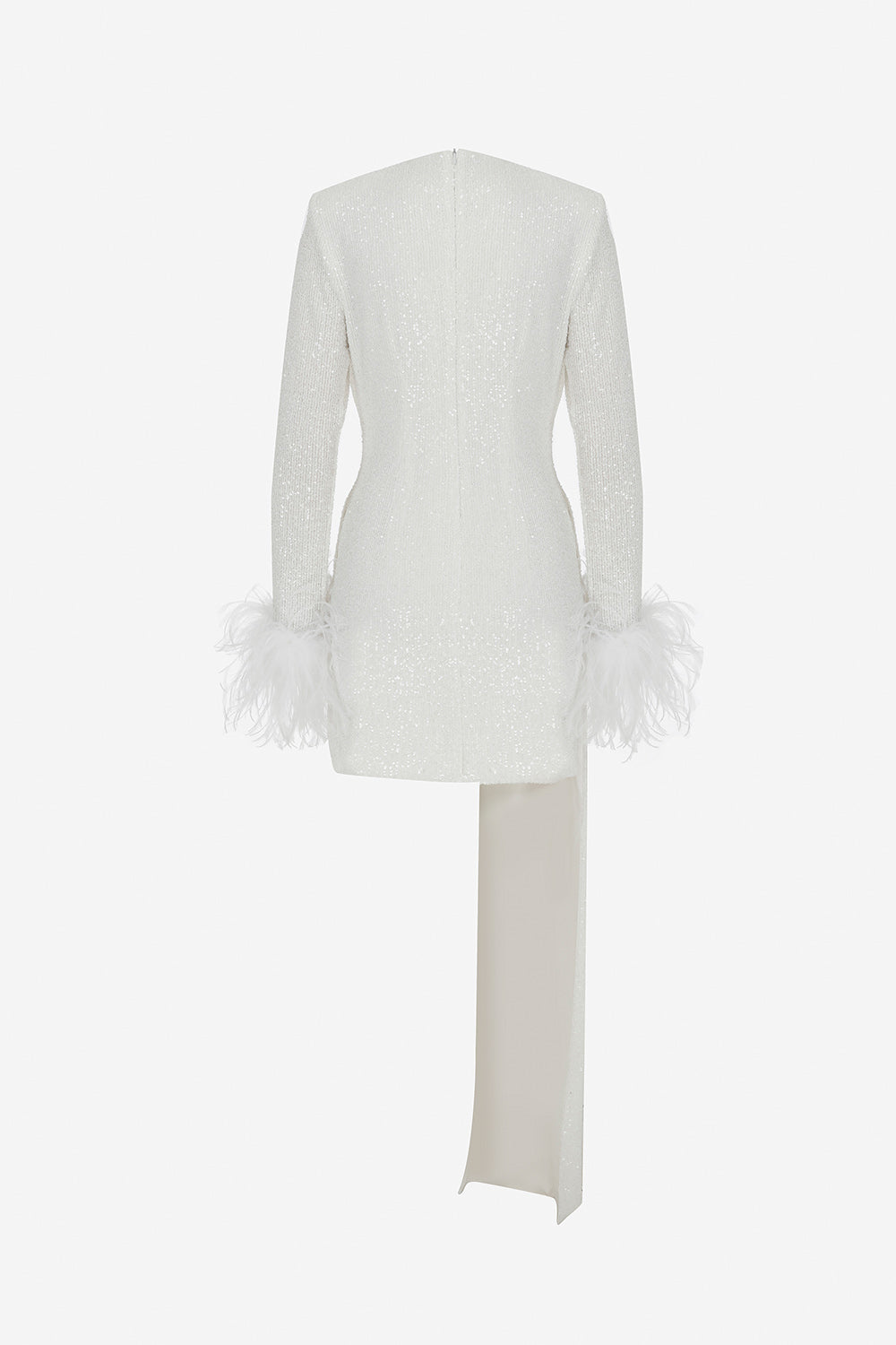 LULU - MINI SEQUIN DRESS WİTH FEATHERS in White
