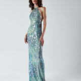Mer - Gradient Sequin Maxi Dress With Open Back