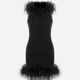 Puri - Feather Trimmed Halter Neck Mini Dress