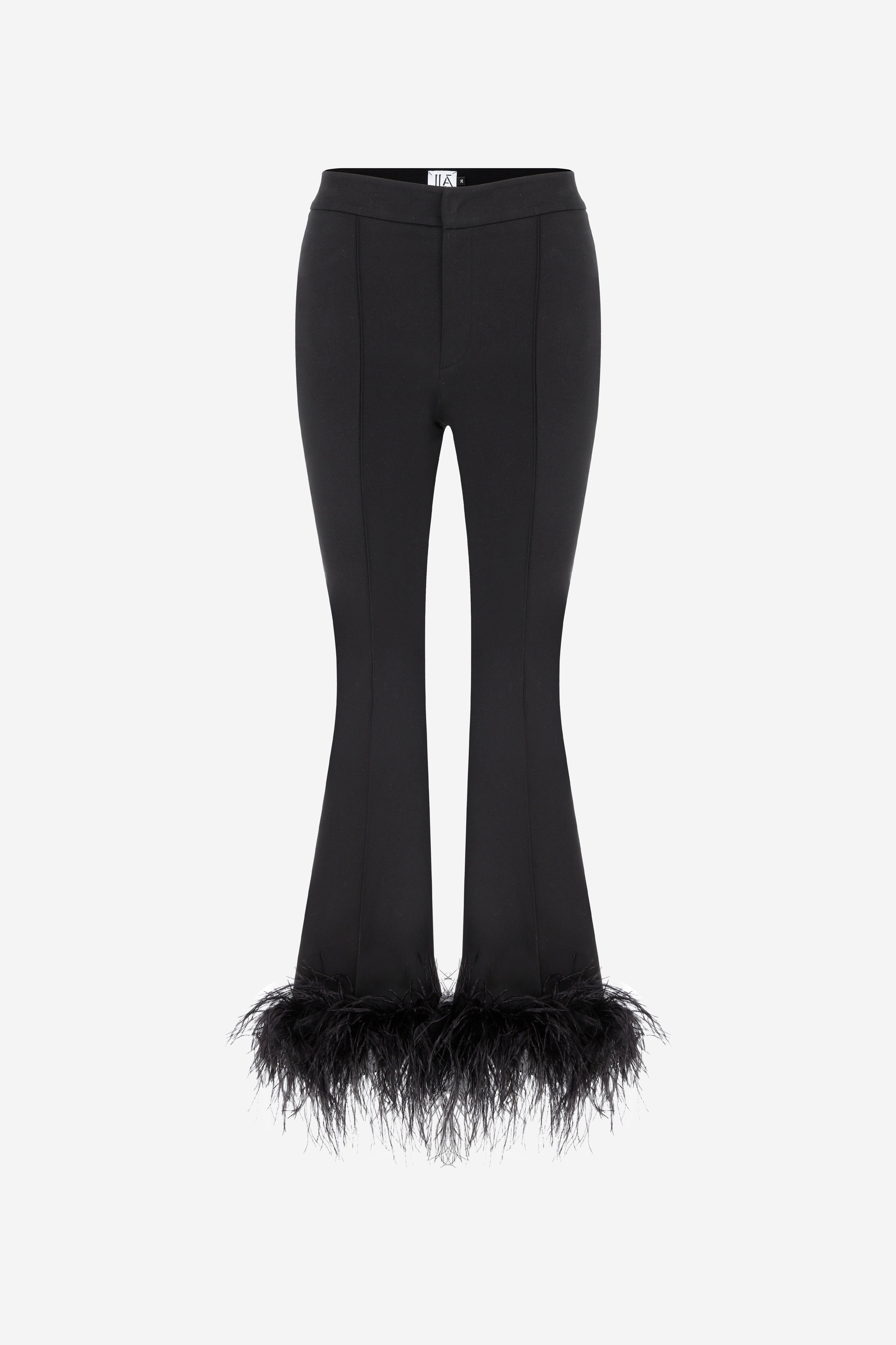 NEO - TROUSERS WITH OSTRICH FEATHERS in Black