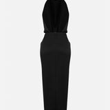 Aries - Satin Midi Dress With Open Back in Black