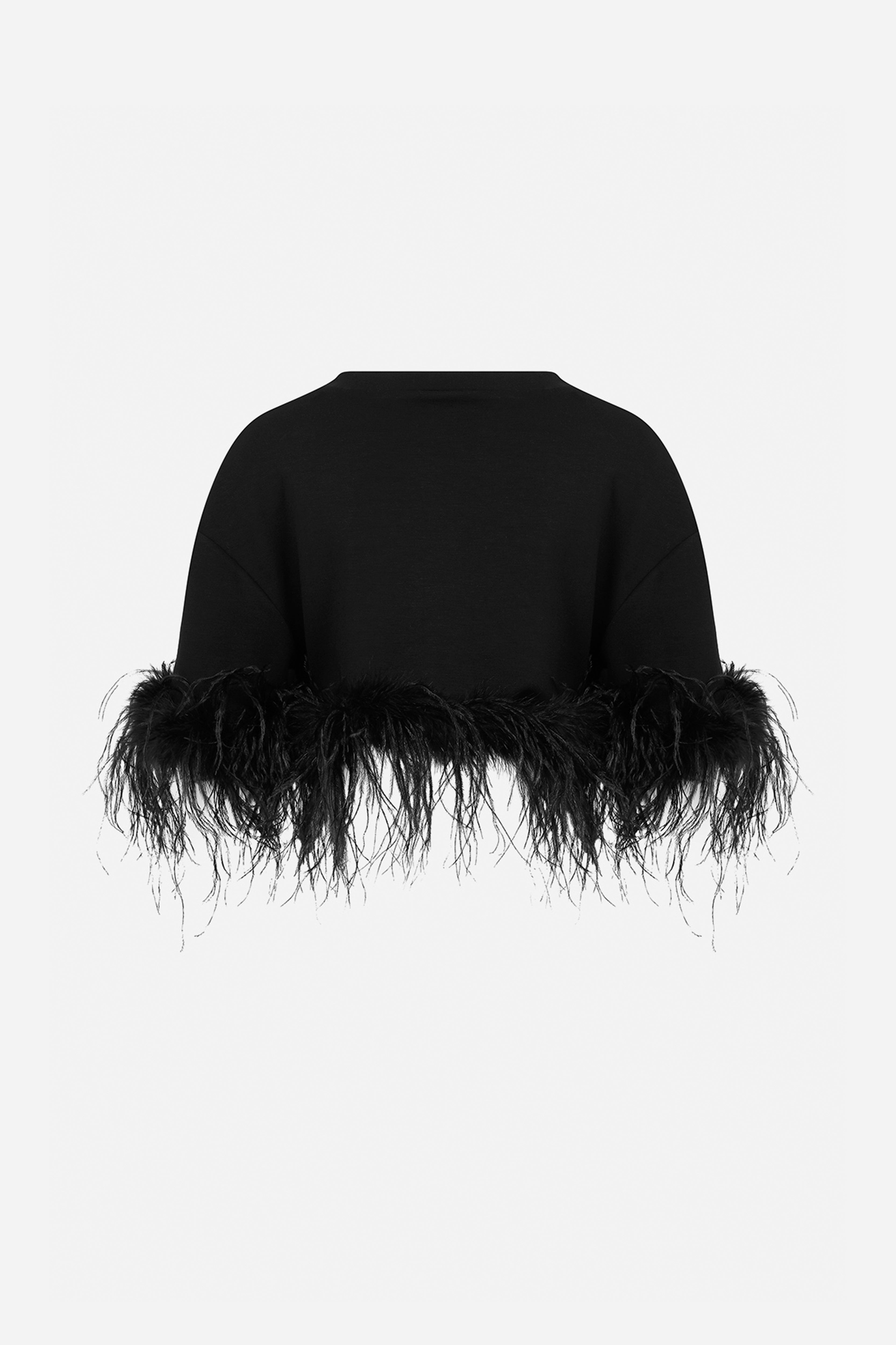BELLA- CROP TOP WİTH FEATHERS IN BLACK