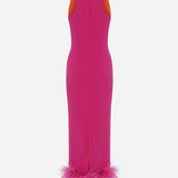 Puri - Midi Dress With Feather Trim in Fucshia
