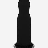 Puri - Midi Dress with Feather Trim in Black