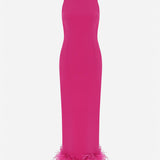 Puri - Midi Dress With Feather Trim in Fucshia